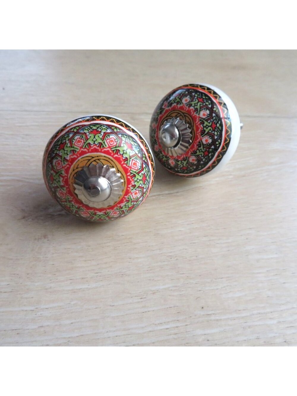 Set of 2 Hand-Painted Ceramic Knobs Geometric Pattern Cabinets Drawers